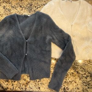 Two Abercrombie Fitch Sweater Cardigans Cream & Grey Pearl Style Buttons XS